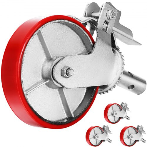 Scaffolding Wheels Set, Heavy Duty 4-Pack 8\" Scaffolding Casters, with 4400 Lbs Per Set and Locking Stem Casters with Brake, Polyurethane Replacement for Scaffold, Shelves, Workbench