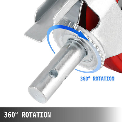 Scaffolding Wheels Set of 4, 8\" - Scaffolding Casters Heavy Duty, 3200 Lbs Per Set - Locking Stem Casters with Brake, Red Polyurethane - Replacement for Scaffold, Shelves, Workbench