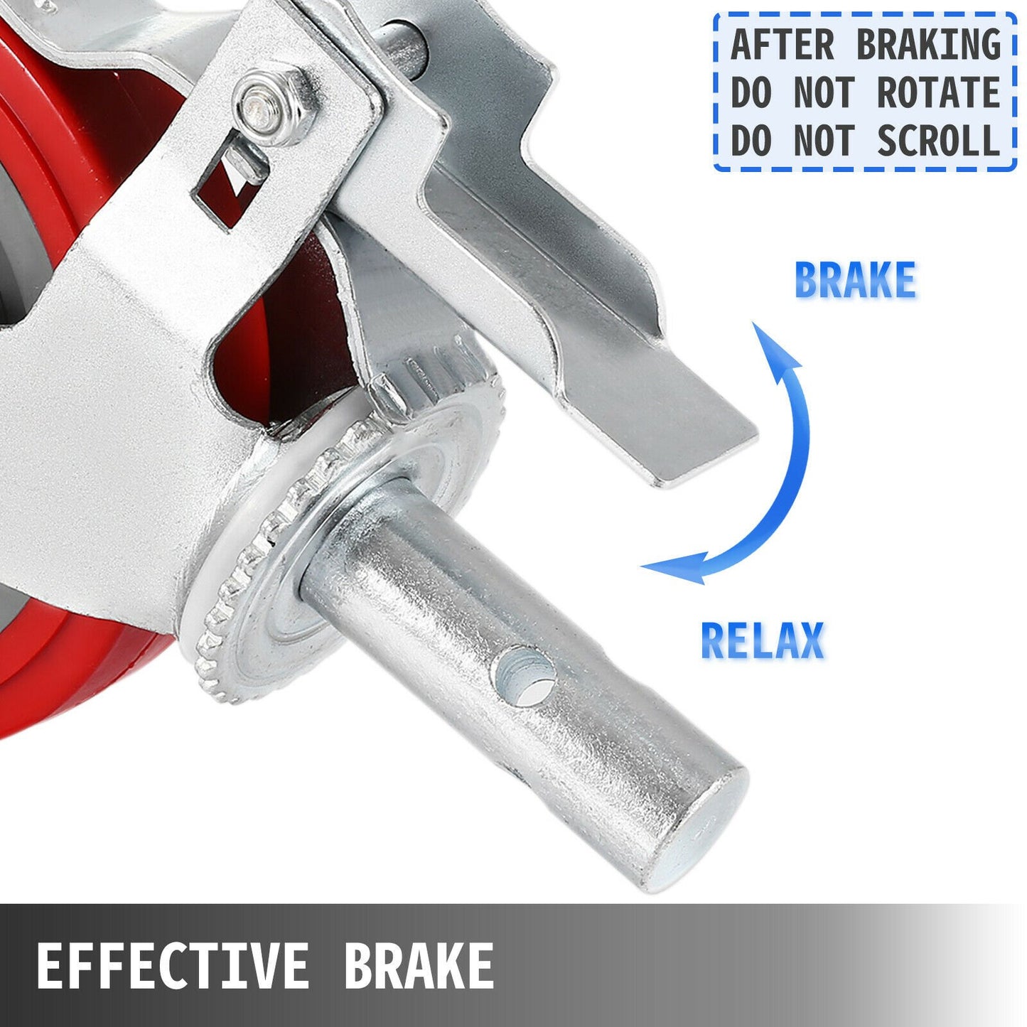 Scaffolding Wheels Set of 4, 8\" - Scaffolding Casters Heavy Duty, 3200 Lbs Per Set - Locking Stem Casters with Brake, Red Polyurethane - Replacement for Scaffold, Shelves, Workbench