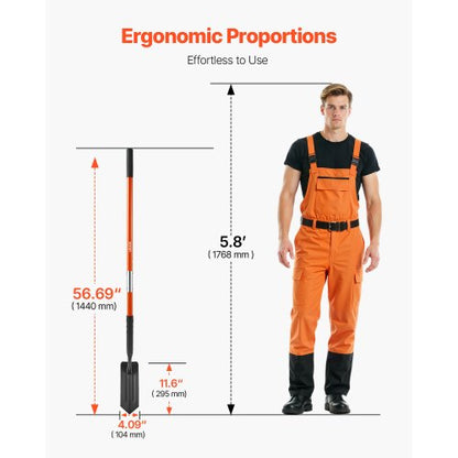 Dikespade, 10,4 cm blad Kraftig dikesspade, smal spadegrävare med glasfiberhandtag och halkfritt grepp, för trädgårdsarbete, grävning av hål, dikesgrävning och plantering, 142,5 cm |  EU