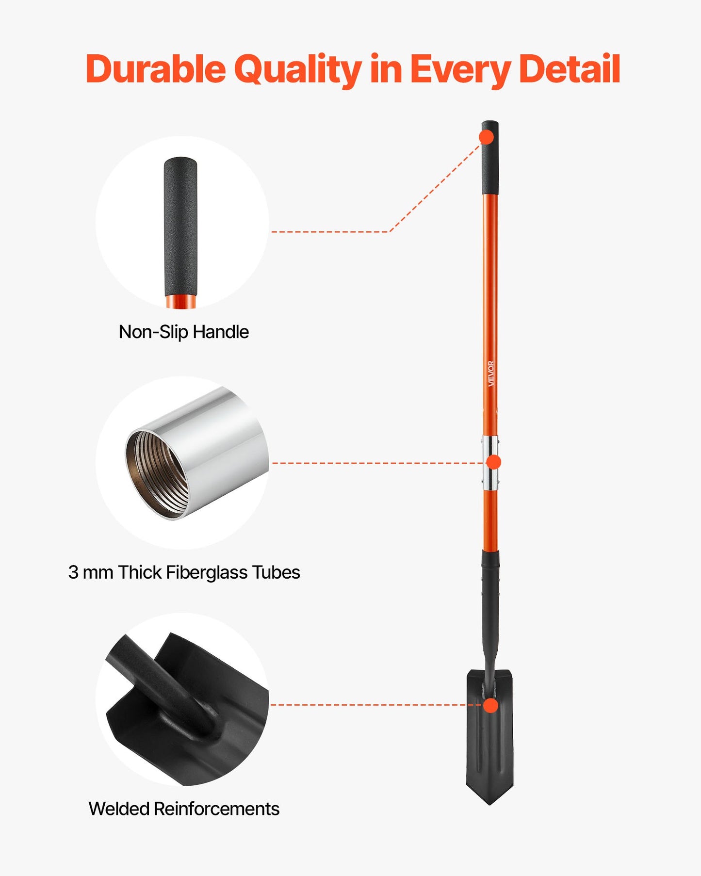 Trench Shovel, 4 in Blade Heavy-Duty Trenching Shovel, Narrow Spade Trench Digger with Fiberglass Handle and Non-Slip Grip, for Gardening, Digging Holes, Trenching, and Planting, 56 in Long