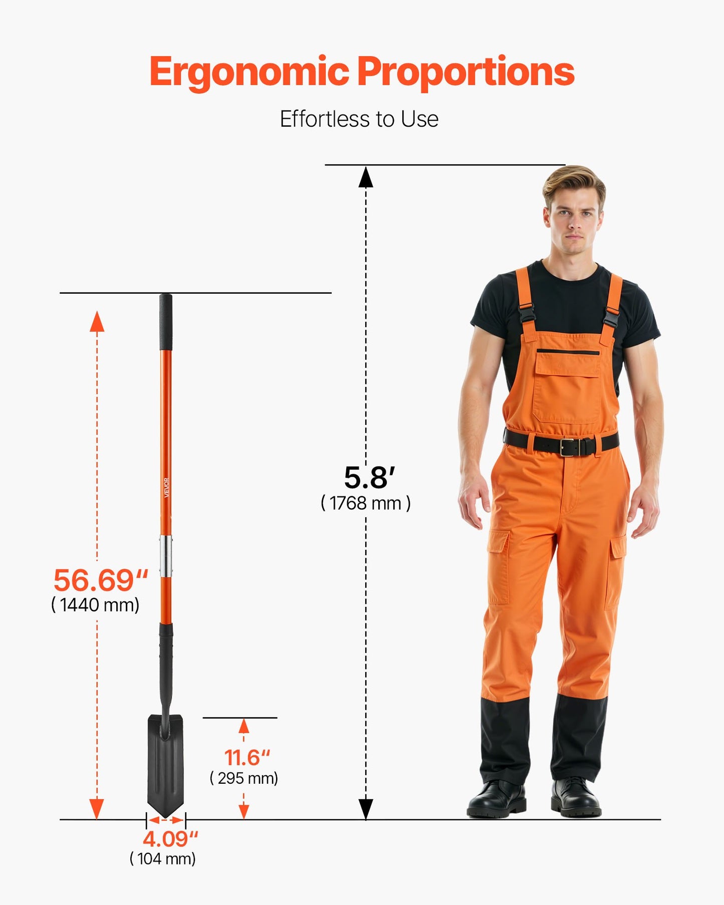 Trench Shovel, 4 in Blade Heavy-Duty Trenching Shovel, Narrow Spade Trench Digger with Fiberglass Handle and Non-Slip Grip, for Gardening, Digging Holes, Trenching, and Planting, 56 in Long