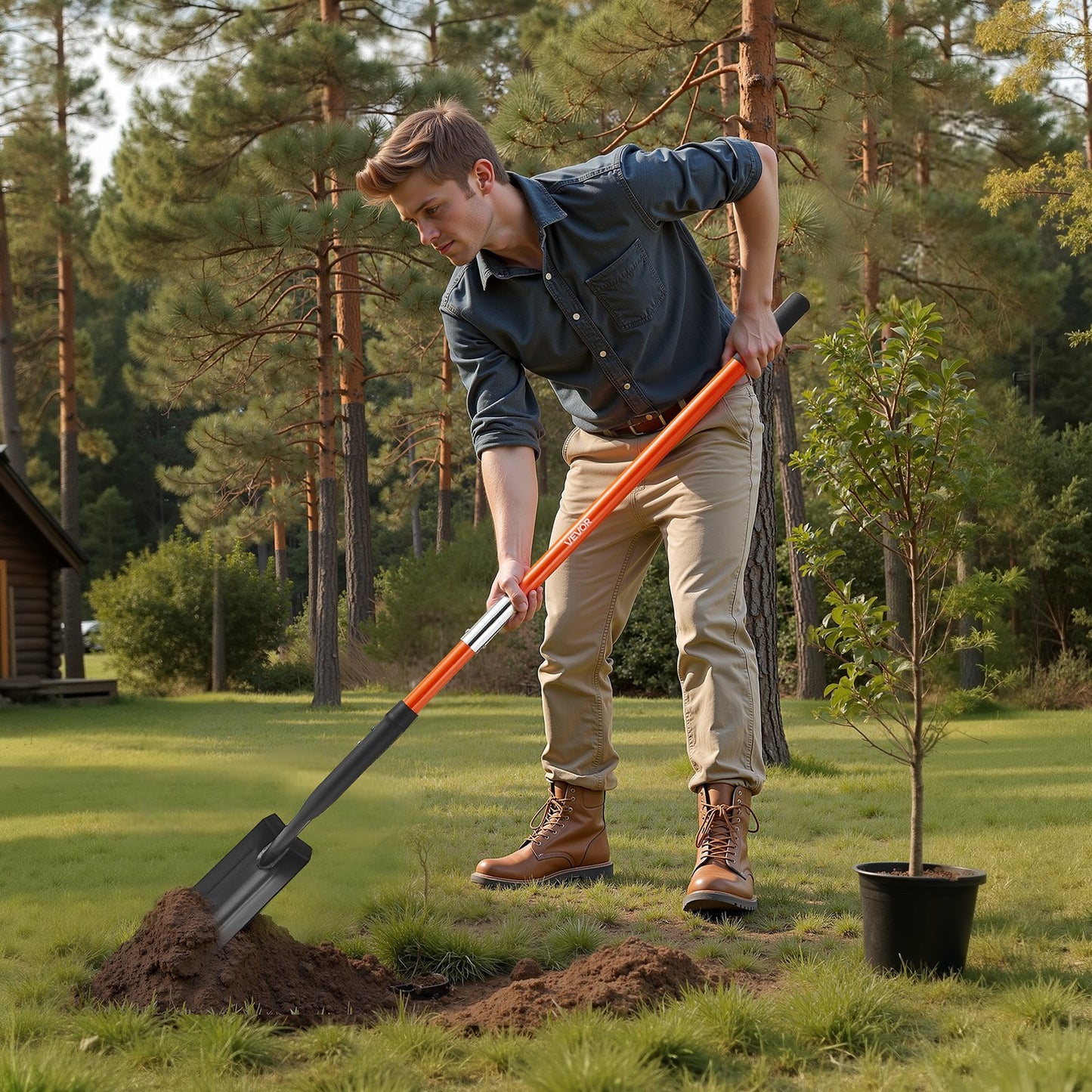 Trench Shovel, 4 in Blade Heavy-Duty Trenching Shovel, Narrow Spade Trench Digger with Fiberglass Handle and Non-Slip Grip, for Gardening, Digging Holes, Trenching, and Planting, 56 in Long