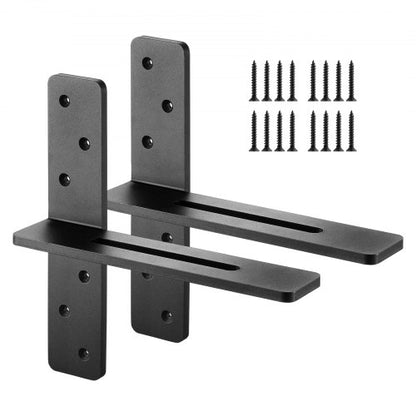 T Shelf Brackets 2 Pcs, 200 lbs/90 kg Weight Capacity, 12x2.89x12 in / 304.8x73.5x304.8 mm, Solid Steel Heavy Duty Brackets for Shelves, Countertop Support Floating Bracket Hardware with Screws