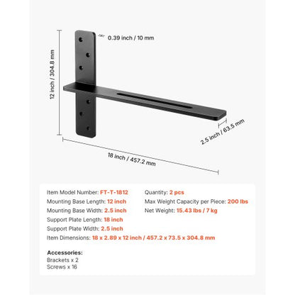 2 Regalhalterungen 18 Zoll / 457,2 mm Hochleistungs-Schweberegalhalterungen