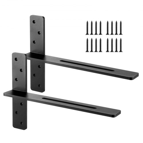 T Shelf Brackets 2 Pcs, 200 lbs/90 kg Weight Capacity, 18x2.89x12 in / 457.2x73.5x304.8 mm, Solid Steel Heavy Duty Brackets for Shelves, Countertop Support Floating Bracket Hardware with Screws