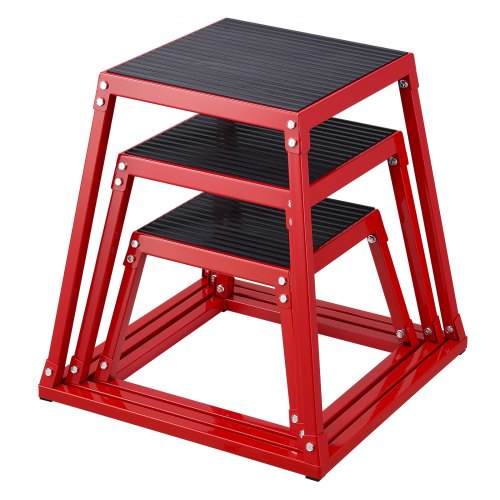 Plyometric Jump Boxes, 12/18/24 Inch Plyo Box, Platform and Jumping Agility Box, Anti-Slip Fitness Exercise Step Up Box Set for Home Gym Training, Conditioning Strength Training, Red