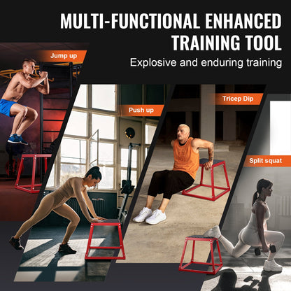 Plyometric Jump Boxes, 12/18/24 Inch Plyo Box, Platform and Jumping Agility Box, Anti-Slip Fitness Exercise Step Up Box Set for Home Gym Training, Conditioning Strength Training, Red