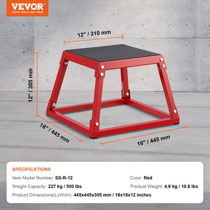 Plyometric Jump Box, 12 Inch Plyo Box, Steel Plyometric Platform och Jumping Agility Box, Anti-Slip Fitness Exercise Step Up Box för hemmagymträning, Konditionsstyrketräning, Röd