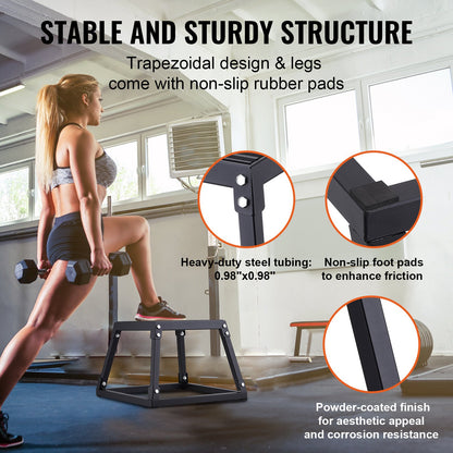 Plyometric Jump Box, 12 Inch Plyo Box, Steel Plyometric Platform and Jumping Agility Box, Anti-Slip Fitness Exercise Step Up Box for Home Gym Workout, Cardio Strength Training, Black