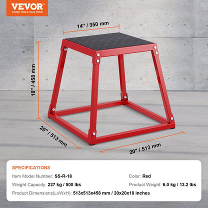Plyometric Jump Box, 18-tums Plyo Box, Steel Plyometric Platform och Jumping Agility Box, Anti-Slip Fitness Exercise Step Up Box för hemmagymträning, Konditionsstyrketräning, Röd