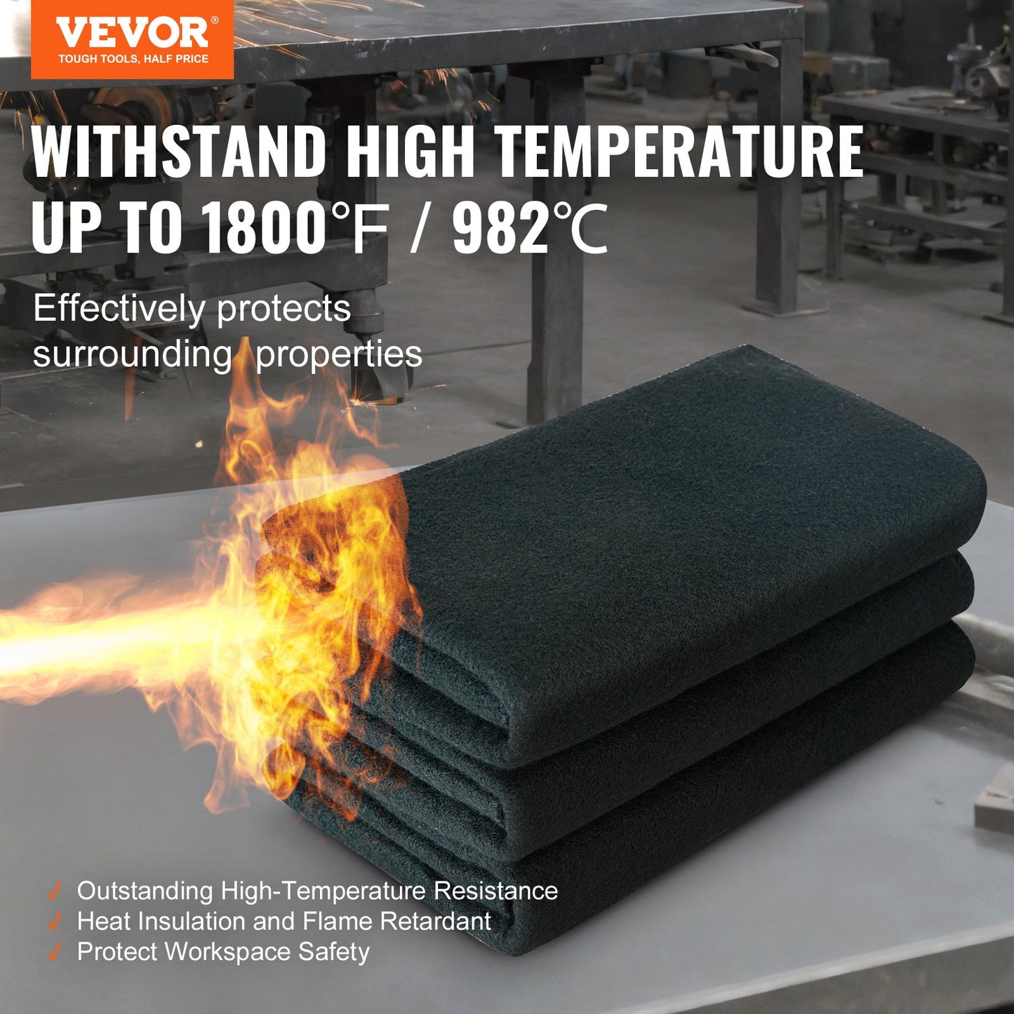 Carbon Felt Welding Blanket 6-Pack, 21" x 20" Flame Retardant Welding Blankets, Up to 1800°F Heat Resistant Felt Set, Cuttable Carbon Fiber Fire Retardant Insulation Welding Mat