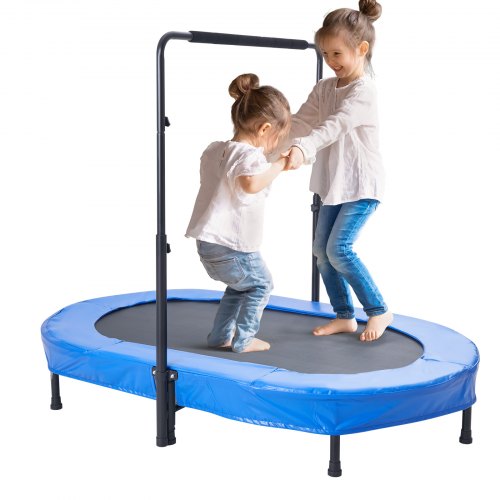 Kids Trampoline, 56x36 inch Indoor Outdoor Trampoline, Foldable Mini Trampoline with Handle, Rebounder Trampoline for Toddlers, Birthday Gift for 3+ Years Children, Boys Girls for Fun, Bule