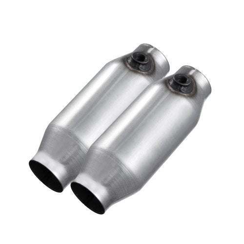 Universal Catalytic Converter, 2.5 Inch Inlet/Outlet, 2 Pack High Flow Car Catalytic Converter with O2 Port, Direct Replacement, Stainless Steel Material, for Quick Exhaust Gas Purification