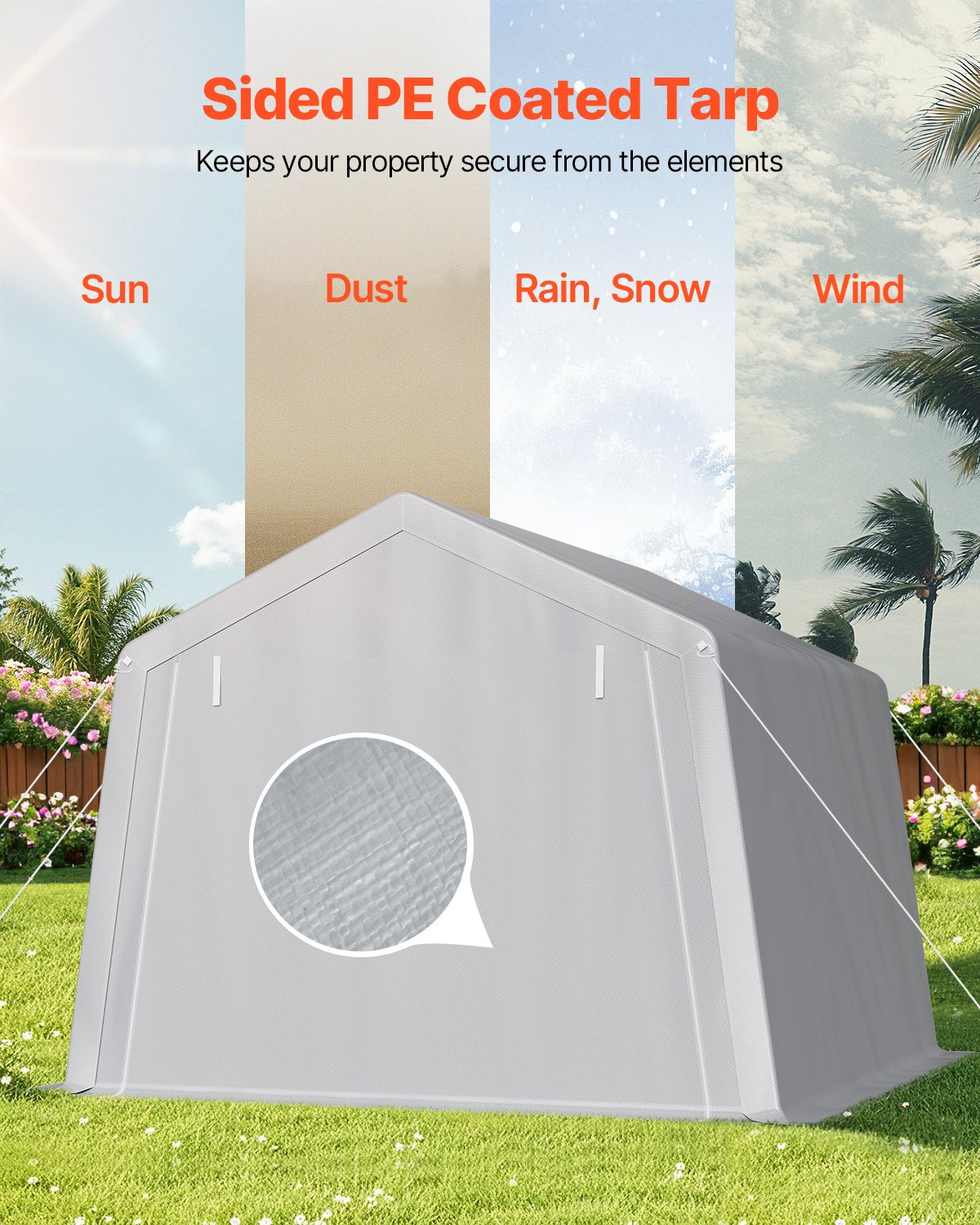 Outdoor Storage Shed, 10 x 10 ft Portable Storage Tent with Roll-up Door, Waterproof Canopy Shed Shelter, Heavy Duty Frame, Patio Garage Carport for Motorcycle, Lawn Mower, Bike, Grey