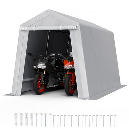 Outdoor Storage Shed, 7 x 12 ft Portable Storage Tent with Roll-up Door, Waterproof Canopy Shed Shelter, Heavy Duty Frame, Patio Garage Carport for Motorcycle, Lawn Mower, Bike, Grey