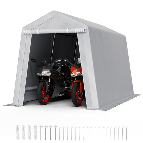 Outdoor Storage Shed, 7 x 12 ft Portable Storage Tent with Roll-up Door, Waterproof Canopy Shed Shelter, Heavy Duty Frame, Patio Garage Carport for Motorcycle, Lawn Mower, Bike, Grey