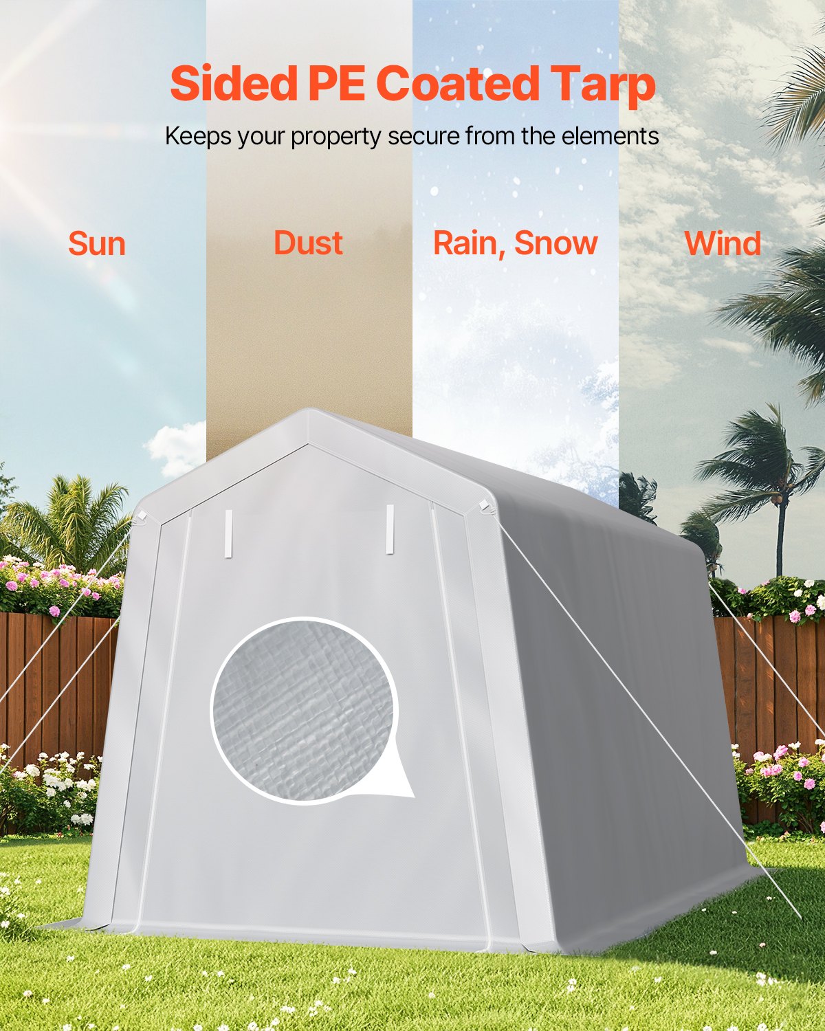 Outdoor Storage Shed, 7 x 12 ft Portable Storage Tent with Roll-up Door, Waterproof Canopy Shed Shelter, Heavy Duty Frame, Patio Garage Carport for Motorcycle, Lawn Mower, Bike, Grey