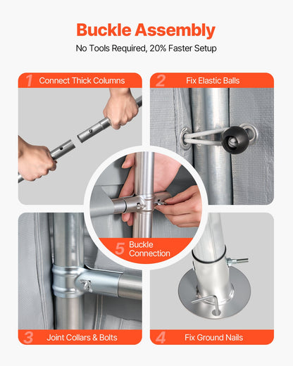 Outdoor Storage Shed, 7 x 12 ft Portable Storage Tent with Roll-up Door, Waterproof Canopy Shed Shelter, Heavy Duty Frame, Patio Garage Carport for Motorcycle, Lawn Mower, Bike, Grey