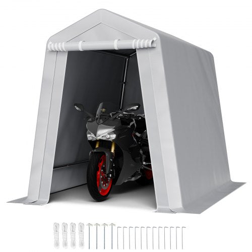 Outdoor Storage Shed, 6 x 8 ft Portable Storage Tent with Roll-up Door & Vents, Waterproof Canopy Shed Shelter, Heavy Duty Frame, Patio Garage Carport for Motorcycle, Lawn Mower, Bike, Grey