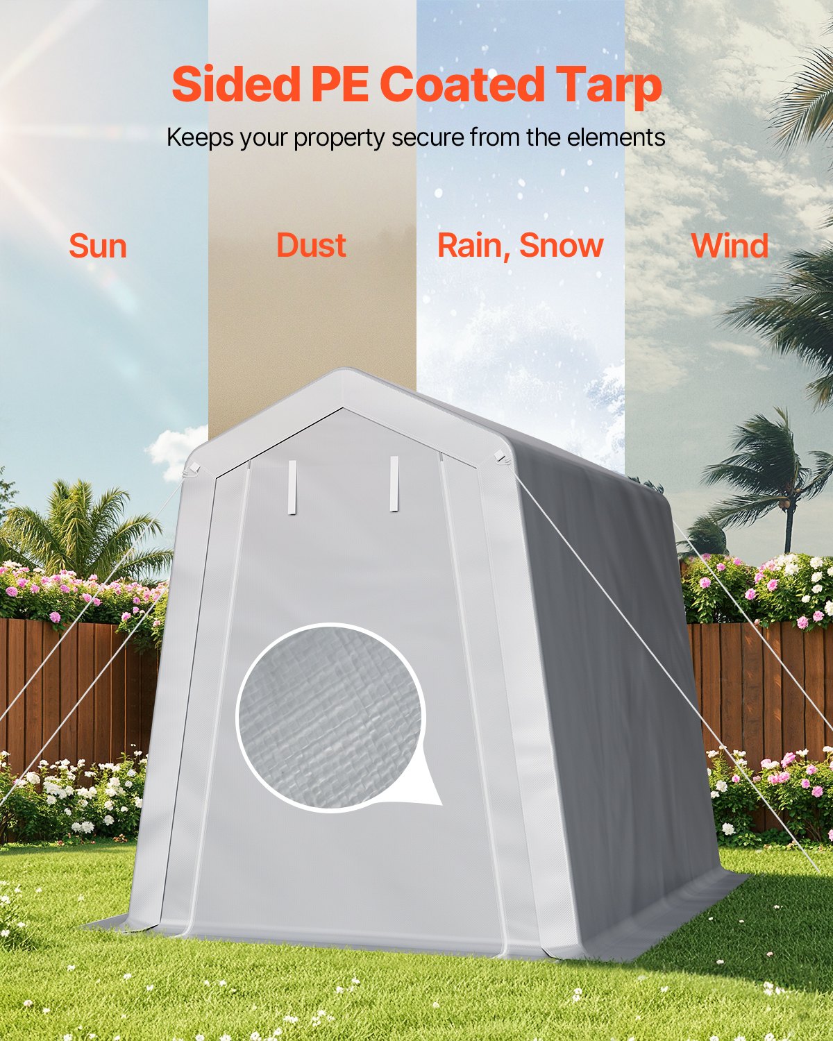 Outdoor Storage Shed, 6 x 8 ft Portable Storage Tent with Roll-up Door & Vents, Waterproof Canopy Shed Shelter, Heavy Duty Frame, Patio Garage Carport for Motorcycle, Lawn Mower, Bike, Grey