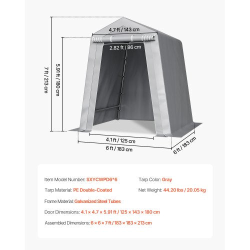 Outdoor-Lagerung/Zelt 6x6 ft Wasserdichtes Carport/Garagenzelt