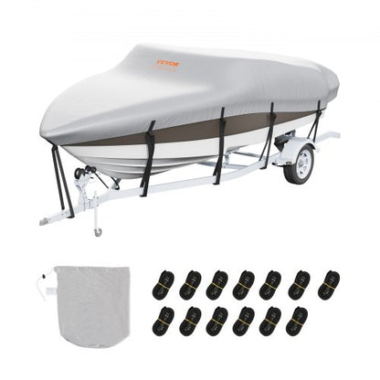 Boat Cover, 17'-19' Trailerable Waterproof Boat Cover, 600D Marine Grade PU Oxford, with Motor Cover and Buckle Straps, for V-Hull, Tri-Hull, Runabout, Bass Boat, Fish Ski Boat, Grey