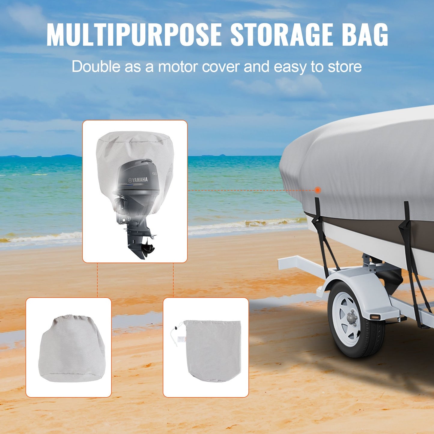 Boat Cover, 17'-19' Trailerable Waterproof Boat Cover, 600D Marine Grade PU Oxford, with Motor Cover and Buckle Straps, for V-Hull, Tri-Hull, Runabout, Bass Boat, Fish Ski Boat, Grey
