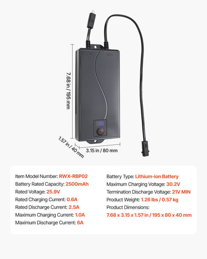 Battery Pack for Reclining Furniture, 2500 mAh Rechargeable Recliner Battery Pack, with Universal 2-Pin Connection and LED Display Screen, for Electric Recliner, Sofa, Couch, and Lift Chair