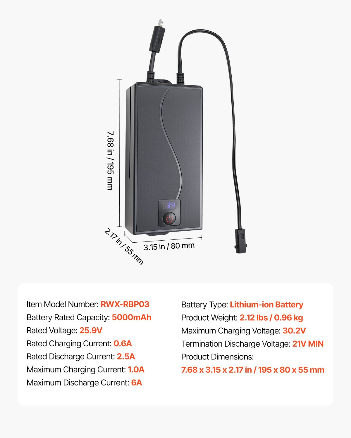 Battery Pack for Reclining Furniture, 5000 mAh Rechargeable Recliner Battery Pack, with Universal 2-Pin Connection and LED Display Screen, for Electric Recliner, Sofa, Couch, and Lift Chair