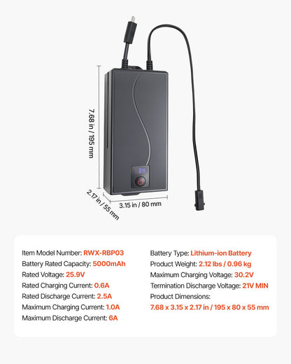 Battery Pack for Reclining Furniture, 5000 mAh Rechargeable Recliner Battery Pack, with Universal 2-Pin Connection and LED Display Screen, for Electric Recliner, Sofa, Couch, and Lift Chair