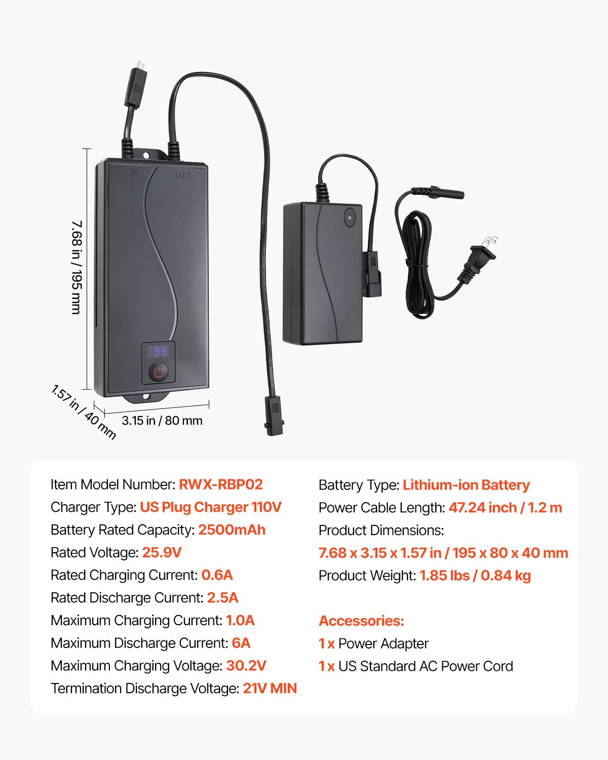 Battery Pack for Reclining Furniture with Adapter, 2500 mAh Rechargeable Recliner Battery Pack with Universal 2-Pin Connector and LED Screen, for Electric Recliner, Sofa, Couch & Lift Chair