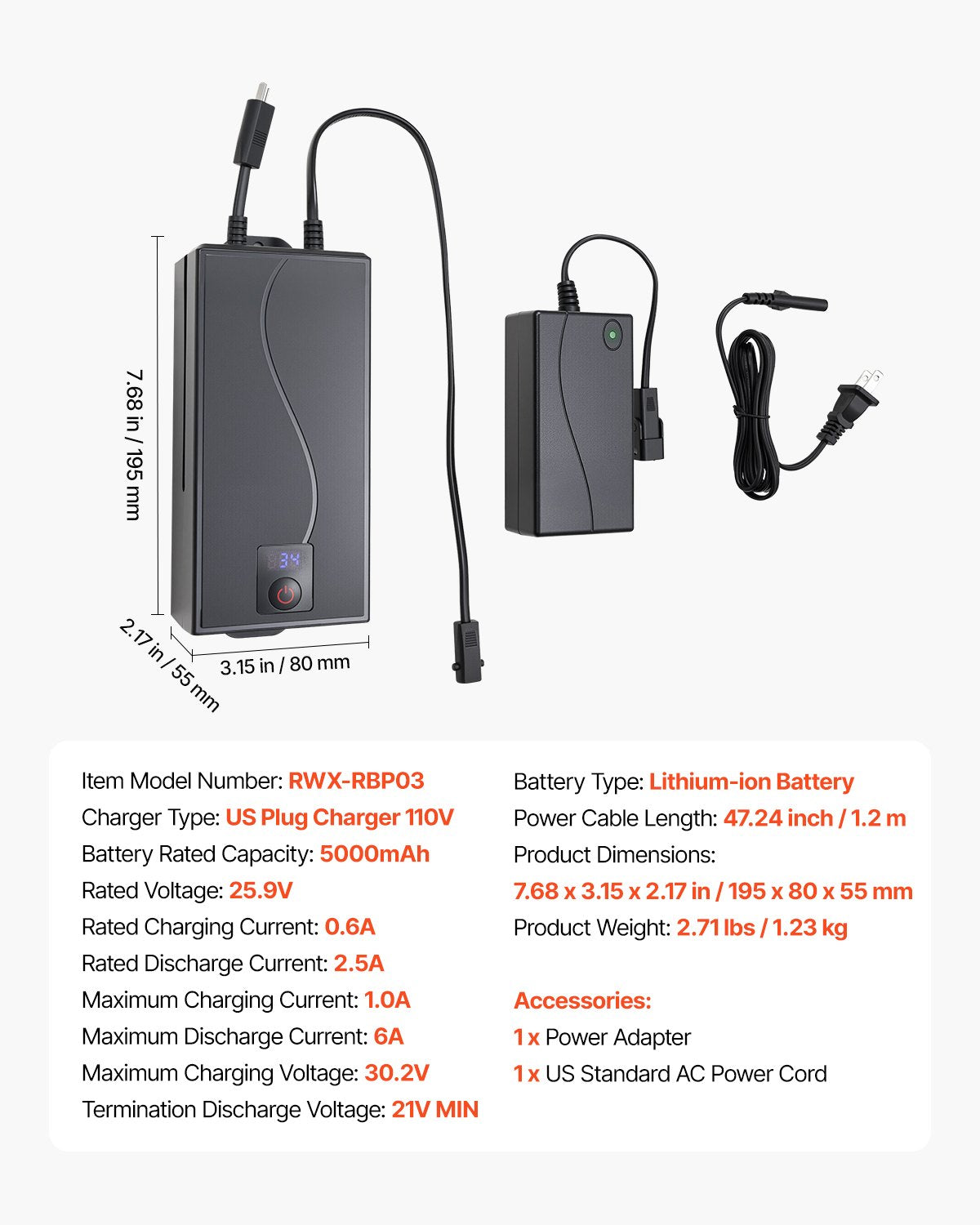 Battery Pack for Reclining Furniture with Adapter, 5000 mAh Rechargeable Recliner Battery Pack with Universal 2-Pin Connector and LED Screen, for Electric Recliner, Sofa, Couch & Lift Chair