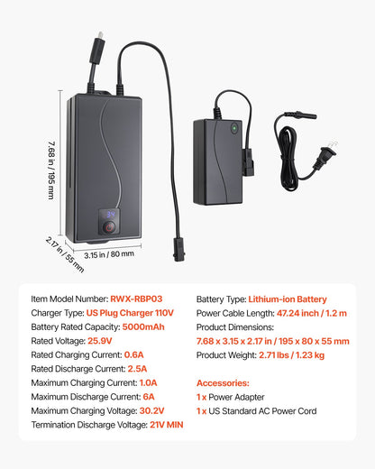 Battery Pack for Reclining Furniture with Adapter, 5000 mAh Rechargeable Recliner Battery Pack with Universal 2-Pin Connector and LED Screen, for Electric Recliner, Sofa, Couch & Lift Chair