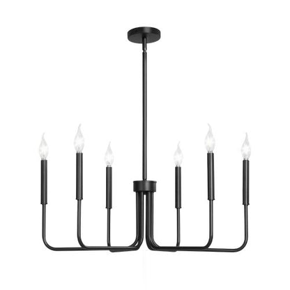 6-Light Chandelier, Black Farmhouse Chandelier, Adjustable Height, Dining Room Hanging Light Fixture for Ceilings, Modern Chandelier for Bedroom, Foyer, Hall, Kitchen, Living Room and Entryway