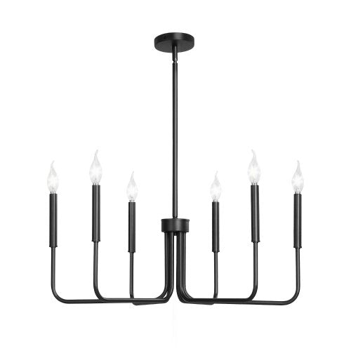 6-Light Chandelier, Black Farmhouse Chandelier, Adjustable Height, Dining Room Hanging Light Fixture for Ceilings, Modern Chandelier for Bedroom, Foyer, Hall, Kitchen, Living Room and Entryway
