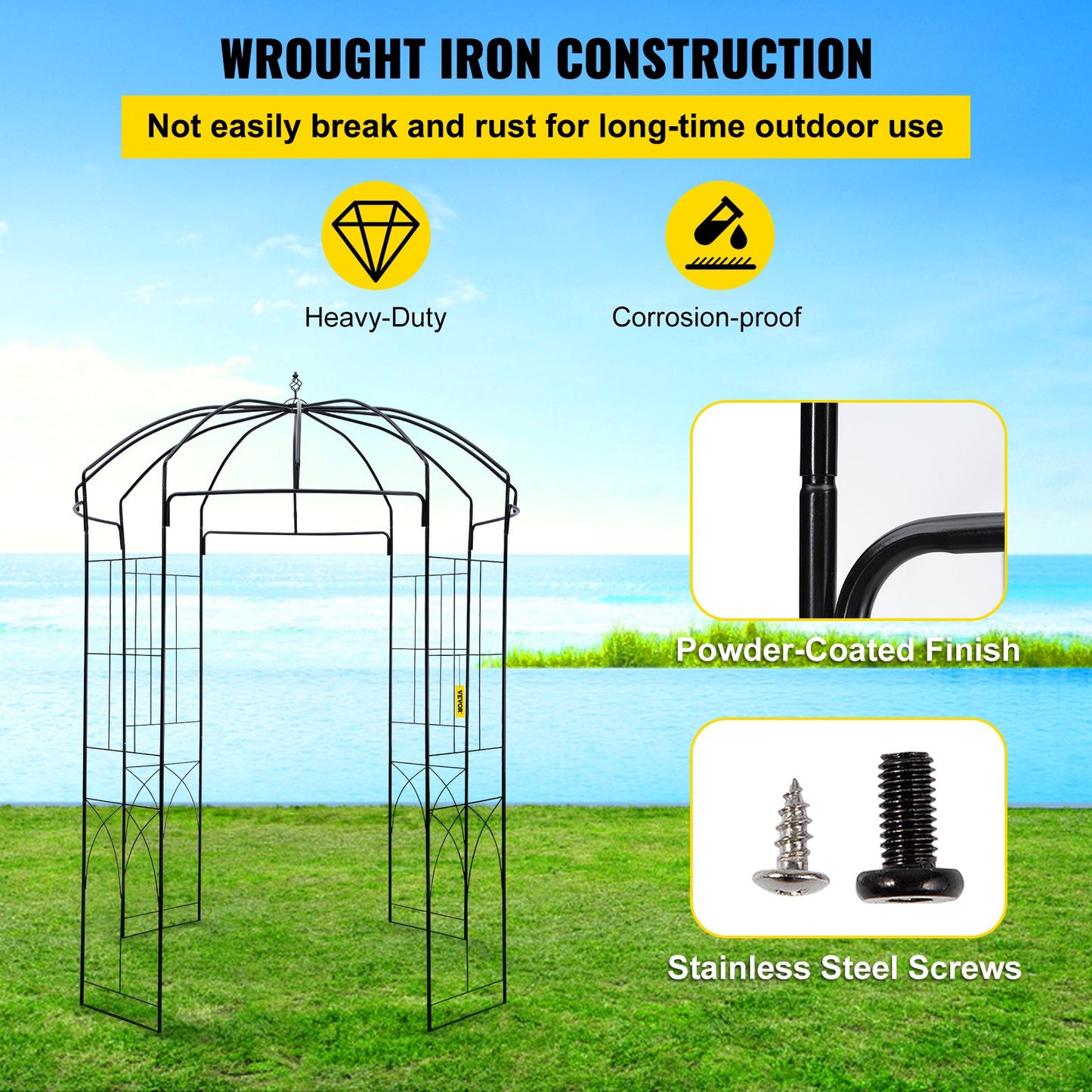 Birdcage Shape Garden Arbor, 8ft High, 5.2ft Wide, Heavy Duty Wrought Iron Arbor, Wedding Arch Trellis for Climbing Vines in Outdoor Garden, Backyard, Lawn, Patio, Black