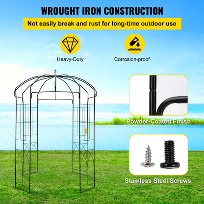 Birdcage Shape Garden Arbor, 8ft High, 5.2ft Wide, Heavy Duty Wrought Iron Arbor, Wedding Arch Trellis for Climbing Vines in Outdoor Garden, Backyard, Lawn, Patio, Black