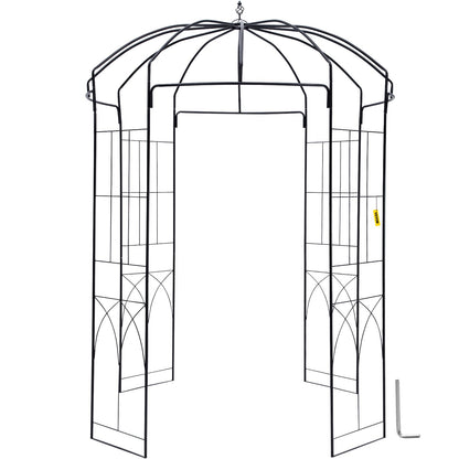 Birdcage Shape Garden Arbor, 8ft High, 5.2ft Wide, Heavy Duty Wrought Iron Arbor, Wedding Arch Trellis for Climbing Vines in Outdoor Garden, Backyard, Lawn, Patio, Black