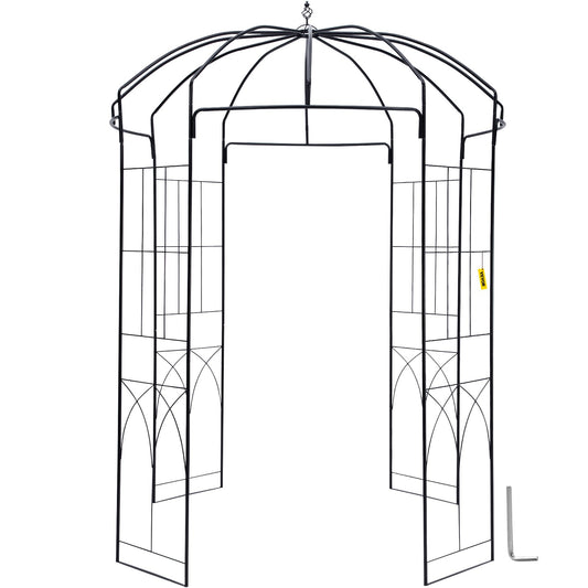 Birdcage Shape Garden Arbor, 8ft High, 5.2ft Wide, Heavy Duty Wrought Iron Arbor, Wedding Arch Trellis for Climbing Vines in Outdoor Garden, Backyard, Lawn, Patio, Black