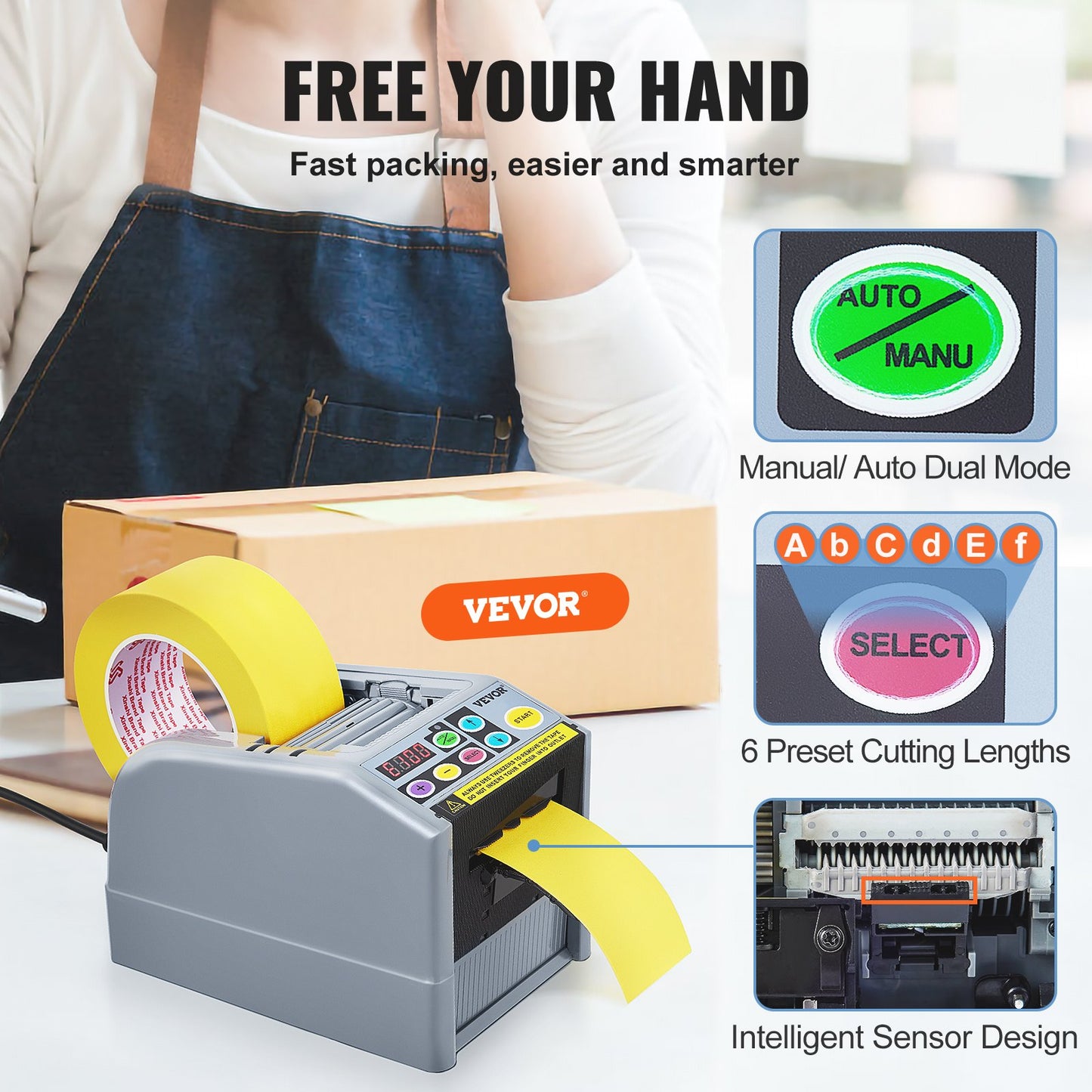 Zcut-9 Automatic Tape Dispenser Self-adhesive Electric Tape Cutter Packaging Machine Tape Cutting Machine 6-60mm Tape Width