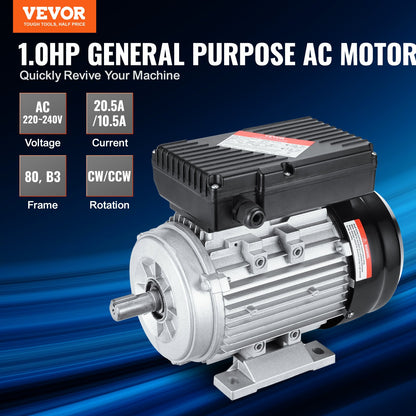 0.75KW Electric Motor 1400 RPM AC 220~240V 5.45A 1-Phase 19mm Spline Shaft