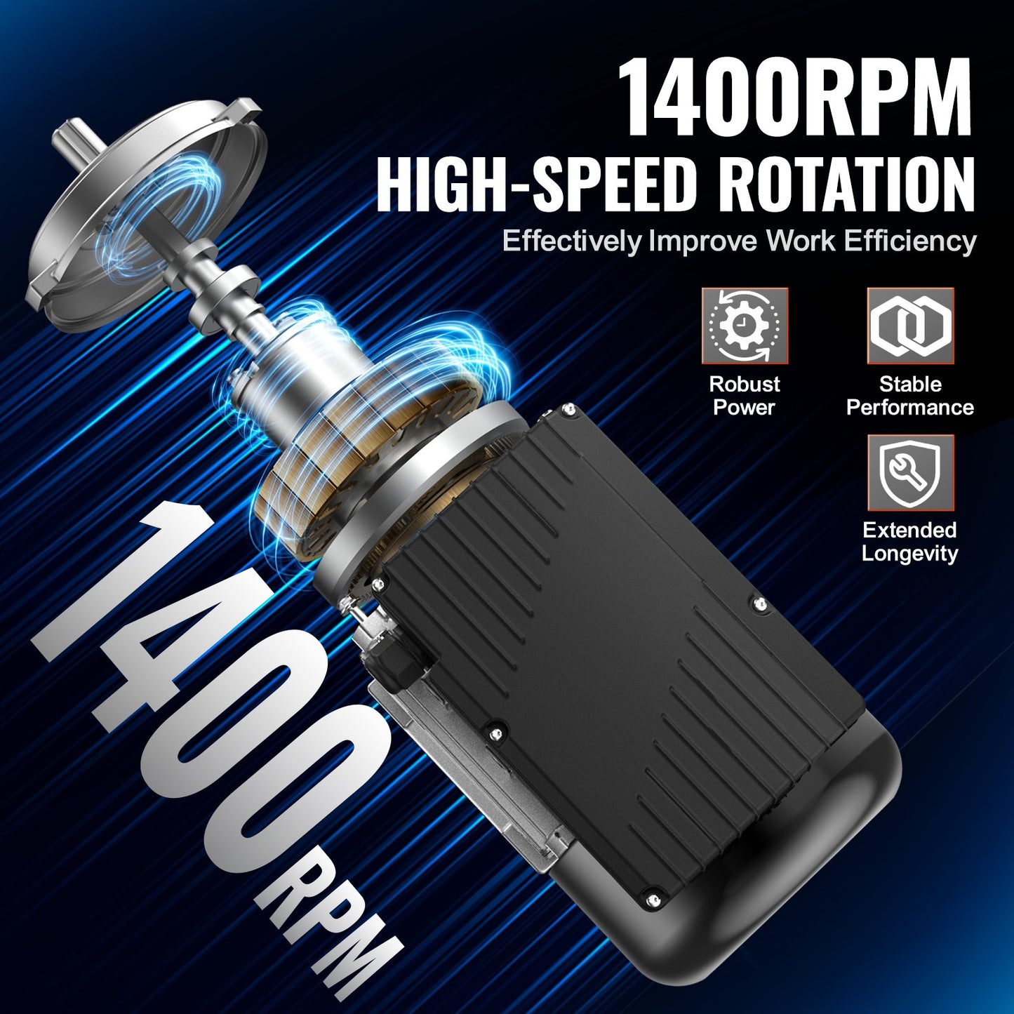 0.75KW Electric Motor 1400 RPM AC 220~240V 5.45A 1-Phase 19mm Spline Shaft