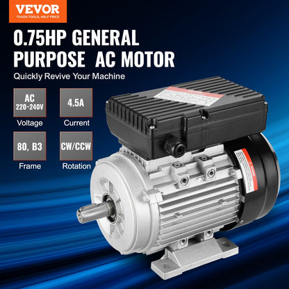 0.55KW electric motor 1400RPM AC 220~240V 4.5A 1-phase 19mm spline shaft