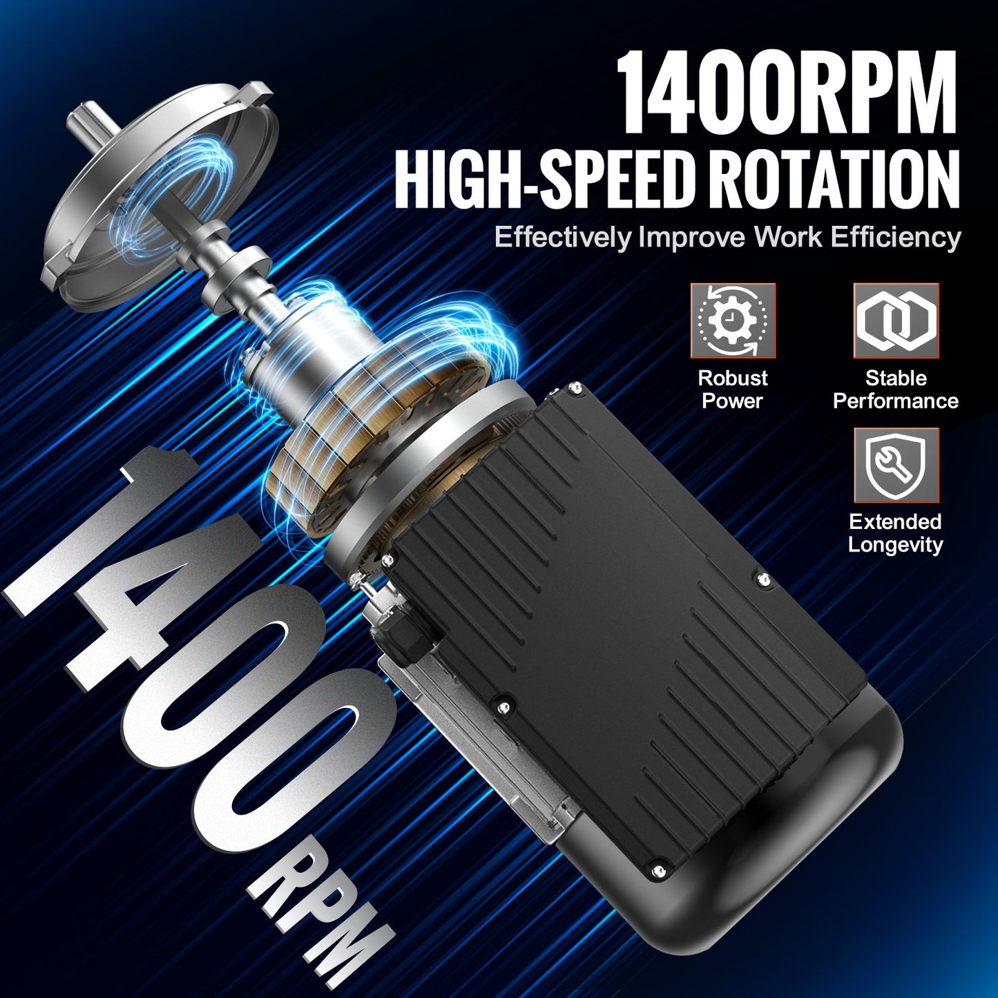 0.55KW electric motor 1400RPM AC 220~240V 4.5A 1-phase 19mm spline shaft