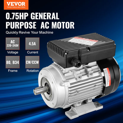 0.55KW electric motor 1400RPM AC 220~240V 4.5A 1-phase 19mm spline shaft