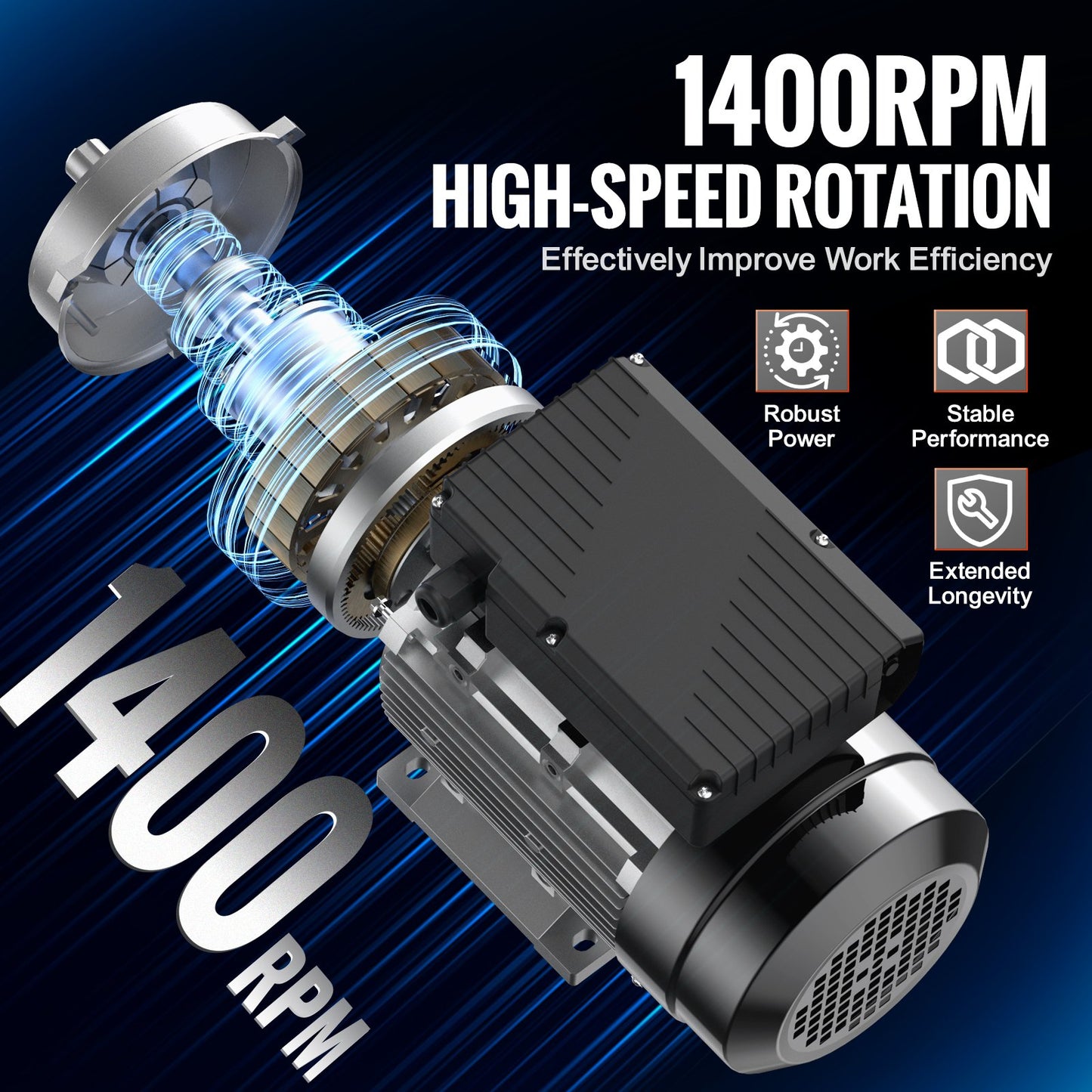 0.55KW electric motor 1400RPM AC 220~240V 4.5A 1-phase 19mm spline shaft