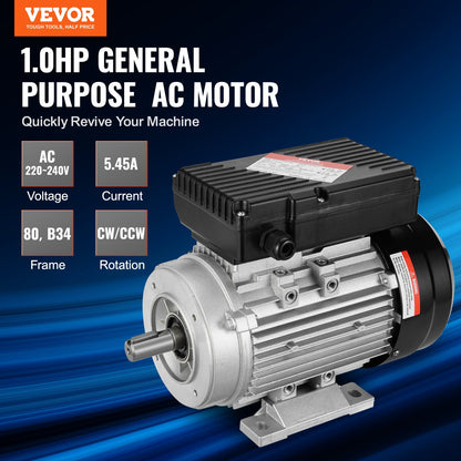 0.75KW Electric Motor 1400 RPM AC 220~240V 5.45A 1-Phase 19mm Spline Shaft