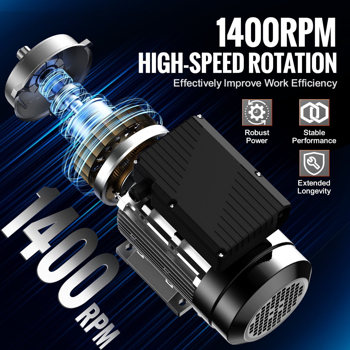 0.75KW Electric Motor 1400 RPM AC 220~240V 5.45A 1-Phase 19mm Spline Shaft