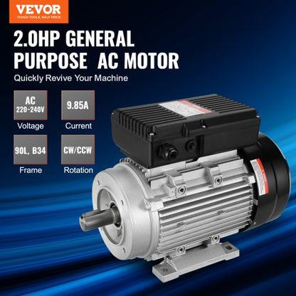 1,5 kW Elektromotor 1400 U/min AC 220~240 V 9,85 A 1-phasig 24 mm Keilwelle | EU